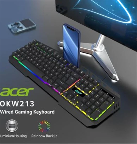 Acer OKW213 Siyah RGB Rainbow Backlit Gaming Keyboard Rainbow (Kablo Uzunluğu 1,5mt) ürün görseli 1