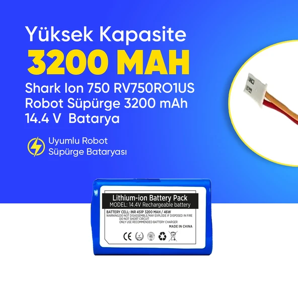 Shark Ion 750 RV750RO1US Robot Süpürge 3200 mAh 14.4 V  Batarya – Orjinal Uyumlu Uzun Ömürlü, Yüksek Performans Pil ürün görseli 1