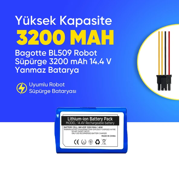 Bagotte BL509 Robot Süpürge 3200 mAh 14.4 V Yanmaz Batarya – Orjinal Uyumlu Uzun Ömürlü, Yüksek Performans Pil ürün görseli 1