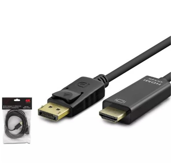 HADRON HDX7797 DISPLAY (M) TO HDMI (M) KABLO 4K 30HZ 3M SİYAH ürün görseli 1