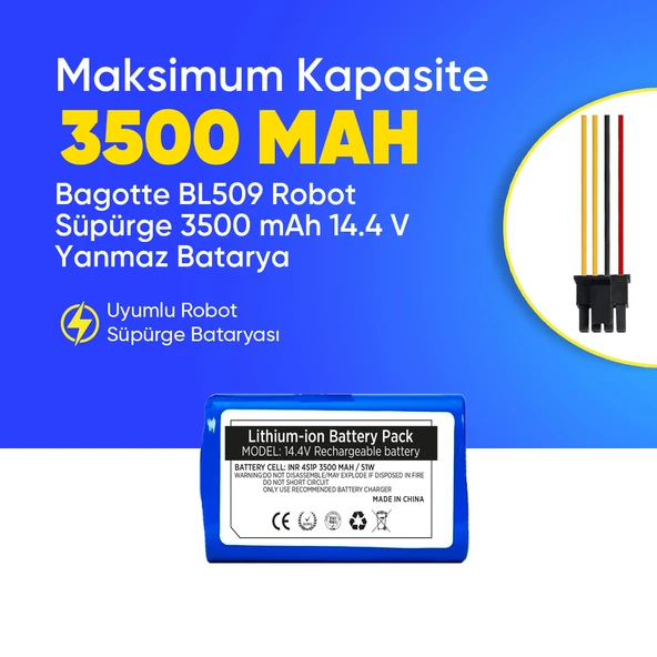 Bagotte BL509 Robot Süpürge 3500 mAh 14.4 V Yanmaz Batarya – Orjinal Uyumlu Uzun Ömürlü, Yüksek Performans Pil ürün görseli 1