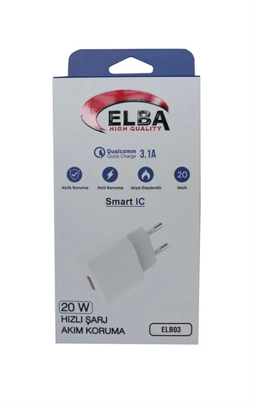 Elba ELB03-20USB Beyaz 20W USb Şarj Kafa QC4.0(Akıllı Koruma-Hızlı Şarj-Isıya Dayanıklı) ürün görseli 1