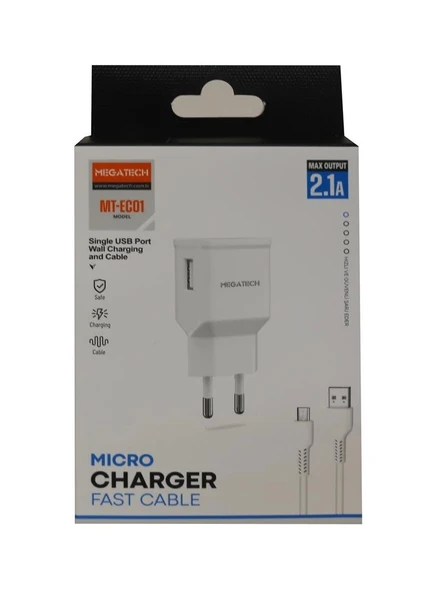 Megatech- EC01 2.1A  Ev Şarj+ Micro Kablo Hızlı Şarj ürün görseli 1