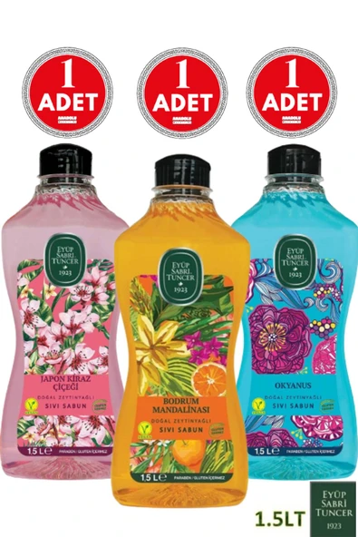 Eyüp Sabri Tuncer Doğal Zeytinyağlı Sıvı Sabun Bodrum Mandalinası+Japon Kiraz+Okyanus 1.5 lt ürün görseli 1