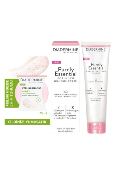 DİADERMİNE Nemlendirici Koruyucu Bakım 40 ml + Makyaj Temizleyici Köpük 150 ml + Peeling 75ml ürün görseli 1