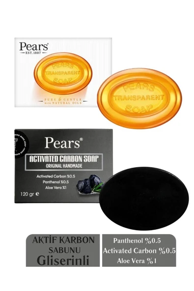 PEARS Original Saf ve Yumuşak Sabun 100gr + Gliserinli Aktif Karbon Sabunu 120gr ürün görseli 1