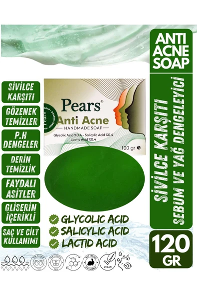 PEARS Original Acne Soap With Glycerine + Gliserinli Siyah Nokta, Akne ve Sivilce Karşıtı Sabun 120g ürün görseli 1