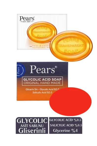 PEARS Original Saf ve Yumuşak Sabun 100gr + Gliserinli GLİKOLİK Asit Sabun 120 gr ürün görseli 1