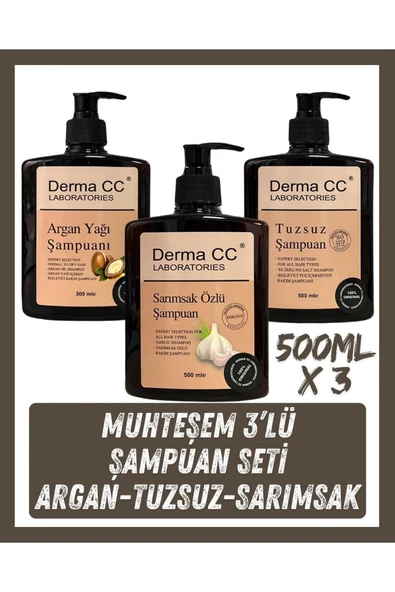 DERMA CC LABORATORIES Şampuan Seti - Sarımsak Özlü 500m + Argan Özlü 500m + Tuzsuz 500m ürün görseli 1