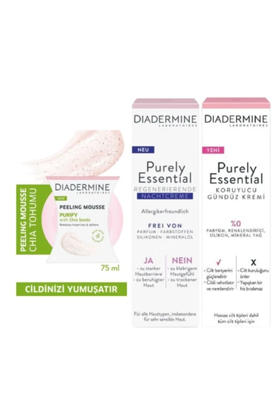DİADERMİNE Nemlendirici Cilt Bakım Seti Gündüz Kremi 40 ml + Gece Kremi 40 ml + Peeling 75 ml ürün görseli 1