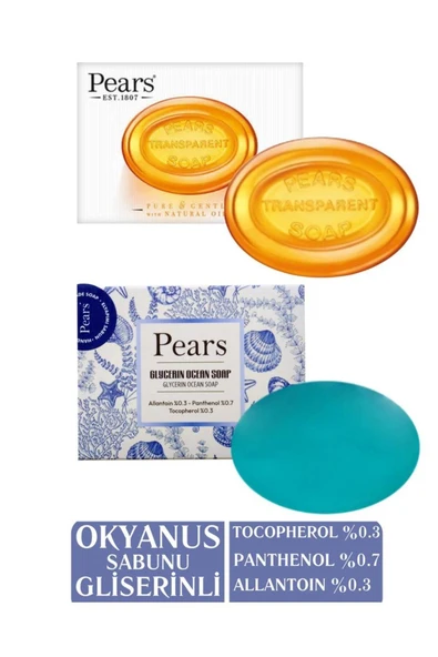 PEARS Original Saf ve Yumuşak Sabun 100gr + Gliserinli Okyanus Sabunu 120gr ürün görseli 1