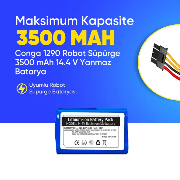 Conga 1290 Robot Süpürge 3500 mAh 14.4 V, Yanmaz Batarya – Orjinal Uyumlu Uzun Ömürlü, Yüksek Performans Pil ürün görseli 1