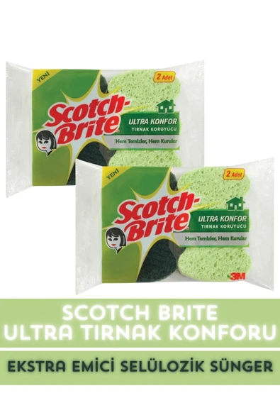 SCOTCH BRİTE Ultra Konfor Tırnak Koruyucu Selülozik Sünger 2'li X 2 Paket ürün görseli 1