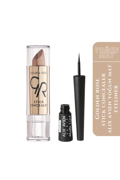 GOLDEN ROSE Stick Concealer No: 03 + A.Avien Eyeliner - YOĞUN MAT SİYAH ürün görseli 1