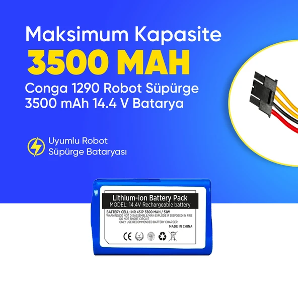 Conga 1290 Robot Süpürge 3500 mAh 14.4 V,  Batarya – Orjinal Uyumlu Uzun Ömürlü, Yüksek Performans Pil ürün görseli 1
