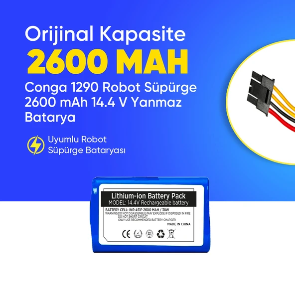 Conga 1290 Robot Süpürge 2600 mAh 14.4 V, Yanmaz Batarya – Orjinal Uyumlu Uzun Ömürlü, Yüksek Performans Pil ürün görseli 1