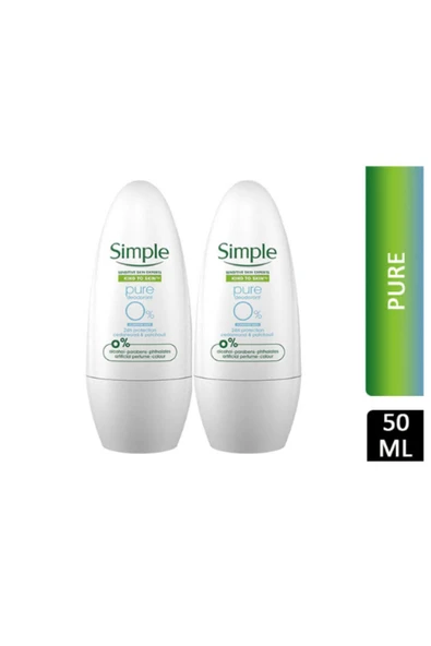 SİMPLE Kind To Skin Pure Deodorant Roll On %0 ALCOHOL Sensitive 50 ml X 2 Adet ürün görseli 1