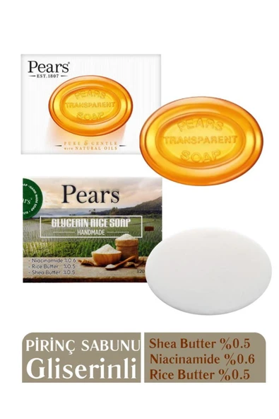 PEARS Original Saf ve Yumuşak Sabun 100gr + Gliserinli Pirinç Sabunu 120gr ürün görseli 1
