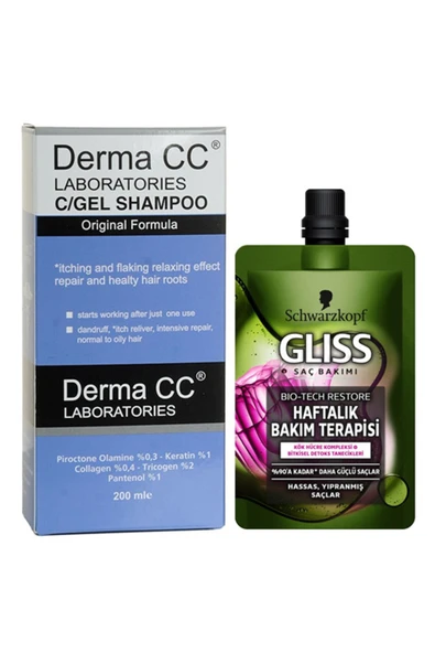 DERMA CC LABORATORIES C/gel Saç Kökü Onarım Şampuanı 200ml + Gliss Bio Tech Onarım Maskesi 50 Ml ürün görseli 1
