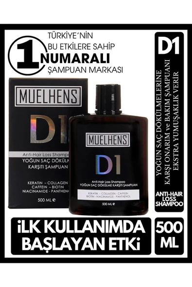 MUELHENS D1 Anti Hair Loss Shampoo Yoğun Saç Dökülme Karşıtı Özel Bakım Şampuanı 500 Ml X 3 Adet ürün görseli 1