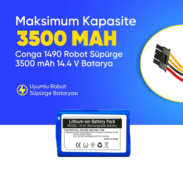 Conga 1490 Robot Süpürge 3500 mAh 14.4 V,  Batarya – Orjinal Uyumlu Uzun Ömürlü, Yüksek Performans Pil ürün görseli 1