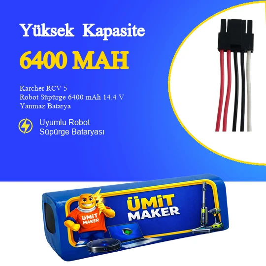 Karcher RCV 5 Robot Süpürge 6400 mAh 14.4 V Yanmaz Batarya – Orjinal Uyumlu Uzun Ömürlü, Yüksek Performans Pil ürün görseli 1