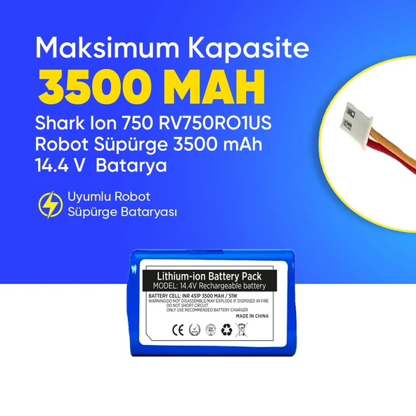 Shark Ion 750 RV750RO1US Robot Süpürge 3500 mAh 14.4 V  Batarya – Orjinal Uyumlu Uzun Ömürlü, Yüksek Performans Pil ürün görseli 1