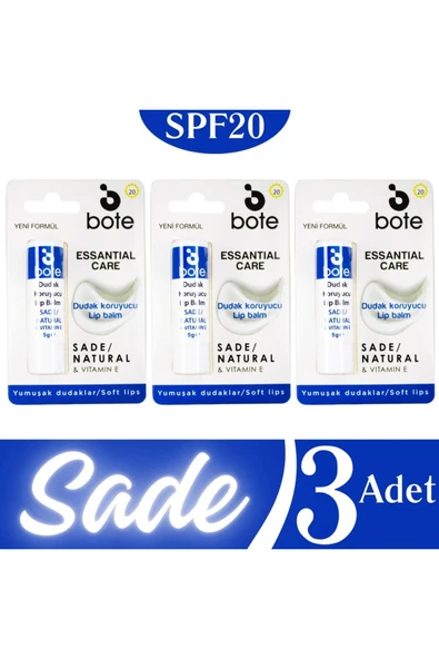 BOTE Dudak Bakım Kremi Sade (RENKSİZ) 5gr X 3 Adet - SPF20 Koruyucu Yoğun Nemlendirici Etki ürün görseli 1