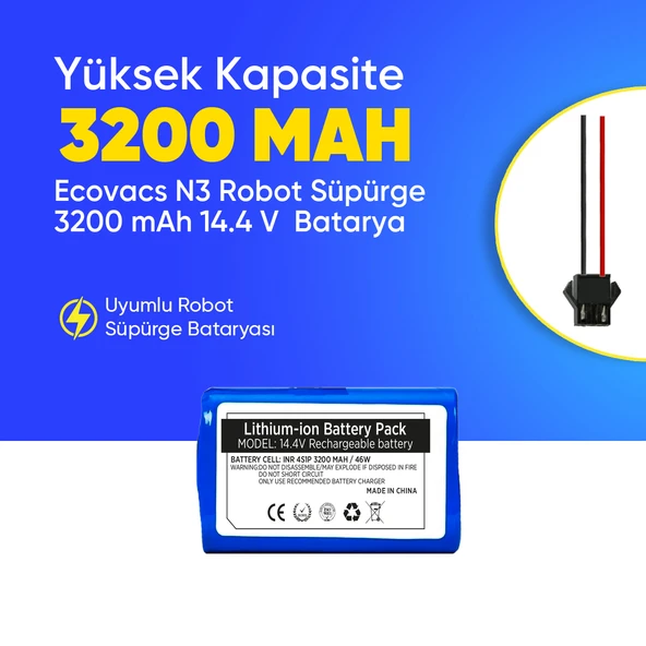 Ecovacs N3 Robot Süpürge 3200 mAh 14.4 V  Batarya – Orjinal Uyumlu Uzun Ömürlü, Yüksek Performans Pil ürün görseli 1