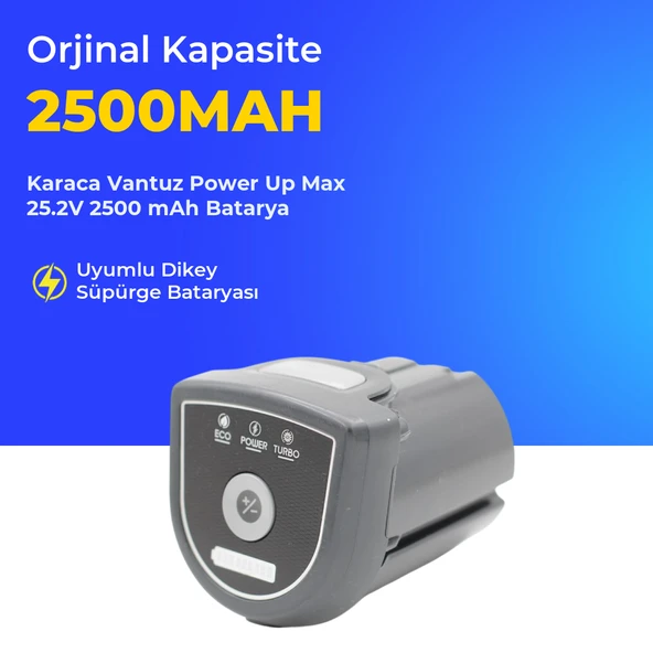 Karaca Vantuz Power Up Max Dikey Süpürge 2500 mAh 25.2 V  Batarya – Orjinal Uyumlu Uzun Ömürlü, Yüksek Performans Pil ürün görseli 1