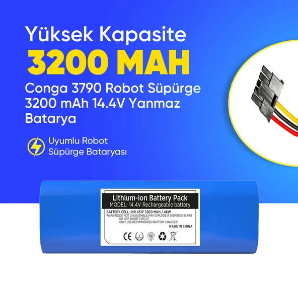 Conga 3790 Robot Süpürge 3200 mAh 14.4 V, Yanmaz Batarya – Orjinal Uyumlu Uzun Ömürlü, Yüksek Performans Pil ürün görseli 1