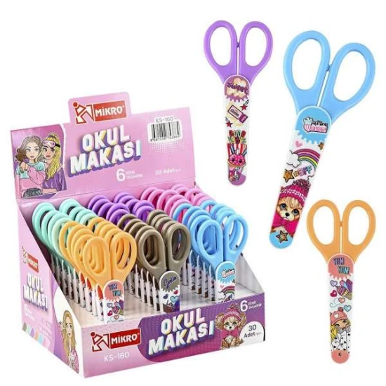 1 adet mikro kapaklı korumalı çocuk makası 14 cm kız çocuk  model çelik uç ürün görseli 1