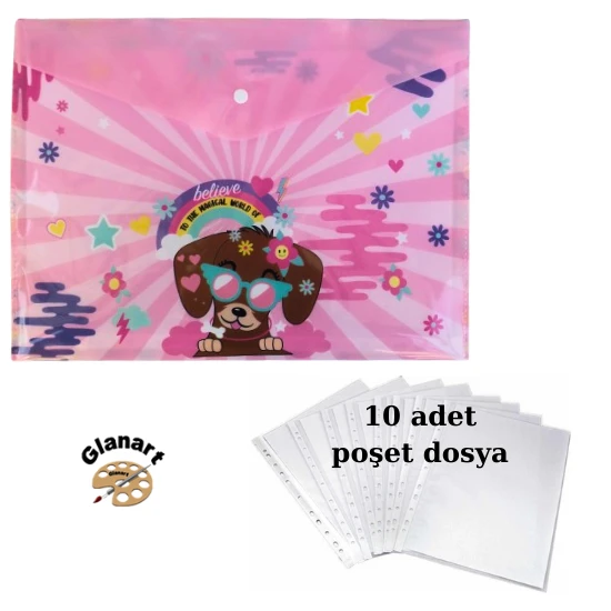 a4 boy çıt çıt  ödev dosyası +10' lu poşet dosya köpekcik ürün görseli 1