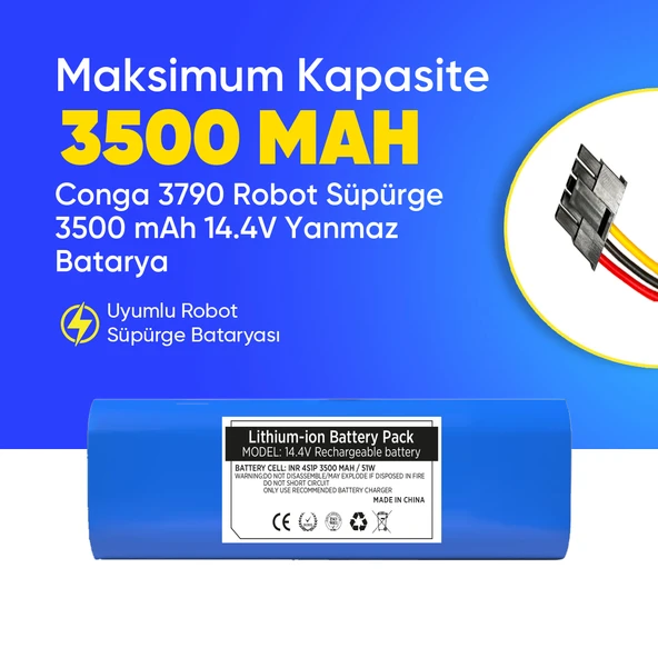 Conga 3790 Robot Süpürge 3500 mAh 14.4 V, Yanmaz Batarya – Orjinal Uyumlu Uzun Ömürlü, Yüksek Performans Pil ürün görseli 1