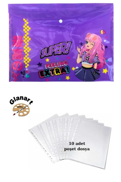 a4 boy çıt çıt  ödev dosyası +10' lu poşet dosya mor - Resim 2