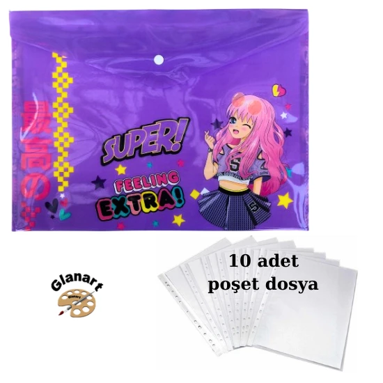 a4 boy çıt çıt  ödev dosyası +10' lu poşet dosya mor ürün görseli 1