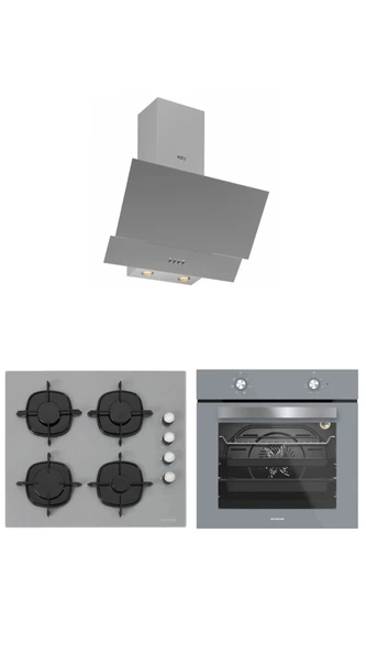 Silverline - Esty Karma Gri Ankastre Set (Esty 3480 Gri Resetli Davlumbaz - CS5335S02 - BO6501S01) ürün görseli 1