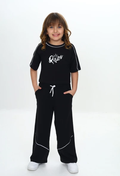 Toontoy Kız Çocuk Queen Baskılı Crop Eşofman Takım ürün görseli 1