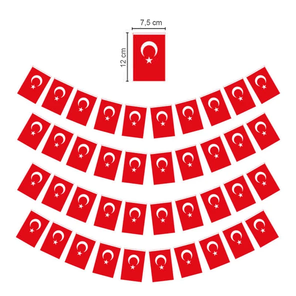 Orta ipli Türk Bayrağı Kağıt İpli Bayrak - 1 Adet ürün görseli 1