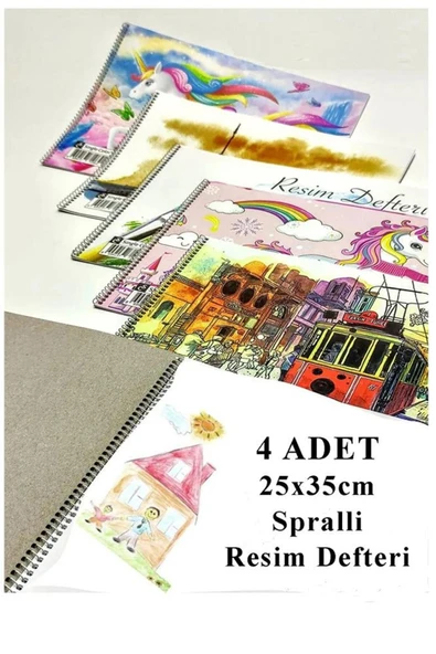 25x35 cm  spiralli resim defteri 4  Adet 15 yaprak Spiralli Orta Boy Resim Defteri Karton Kapak 110 gr ürün görseli 1