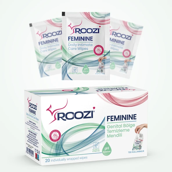 Roozi Feminine  özel Bölge Temizleme Mendili 20li Ayrı Paketlenmiş Mendil ürün görseli 1