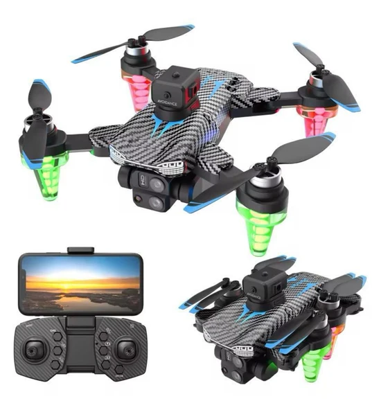 QASUL Rgb Işıklı C19S  Taşınabilir Drone 4k Hd Çift Kamera  360 Derece Engel Kaçınma ürün görseli 1
