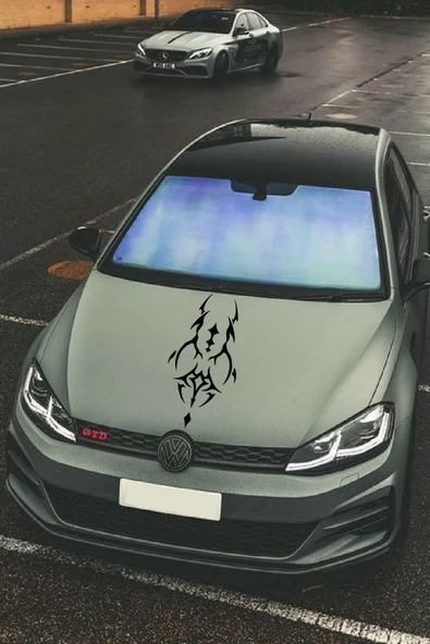 Oto Kaput Şerit Sticker Dövme Tasarımlı Siyah 25*60 Cm ürün görseli 1