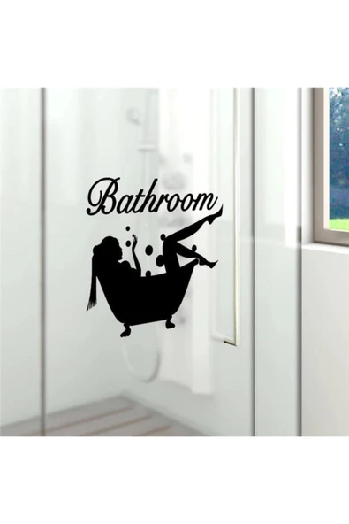 Kadın Figürlü Bathroom Banyo Sticker - Resim 2