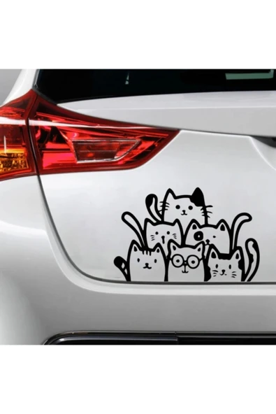 Sevimli Kediler Oto Stickerı Siyah 21*32 Cm ürün görseli 1
