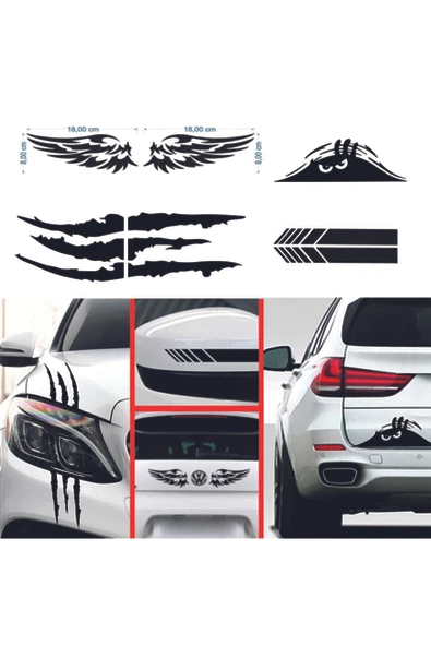 Oto Dikiz Kanat Monster Pençe Bagaj Sticker Siyah 4 Lü Paket ürün görseli 1
