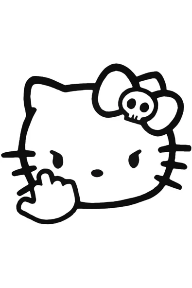 Hello Kitty Kötü Bakışlı Kedi Tasarım Sticker 20 Cm ürün görseli 1