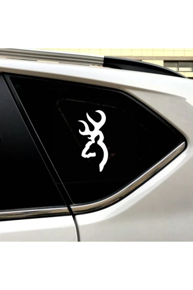 Geyik Başı Tasarım Oto Cam Sticker Beyaz 15*6 Cm ürün görseli 1