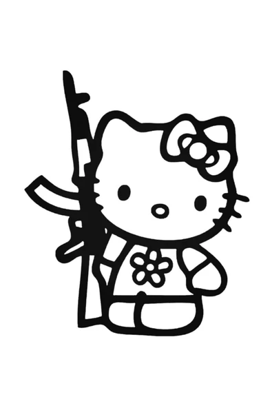 Hello Kitty Silahlı Kedi Tasarım Oto Sticker 20 Cm ürün görseli 1