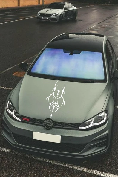Oto Kaput Şerit Sticker Dövme Tasarımlı Beyaz 25*60 Cm ürün görseli 1